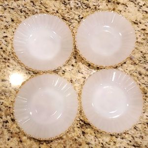 Set of 4 Termocrisa gold rim milk glass saucers